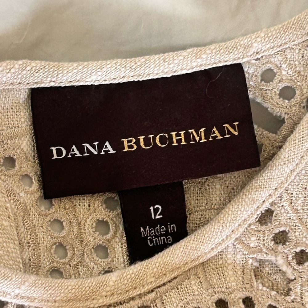 Dana Buchman Linen Blend Sleeveless Cream Eyelet Yoke Shift Dress Size 12 NWOT - Picture 7 of 11